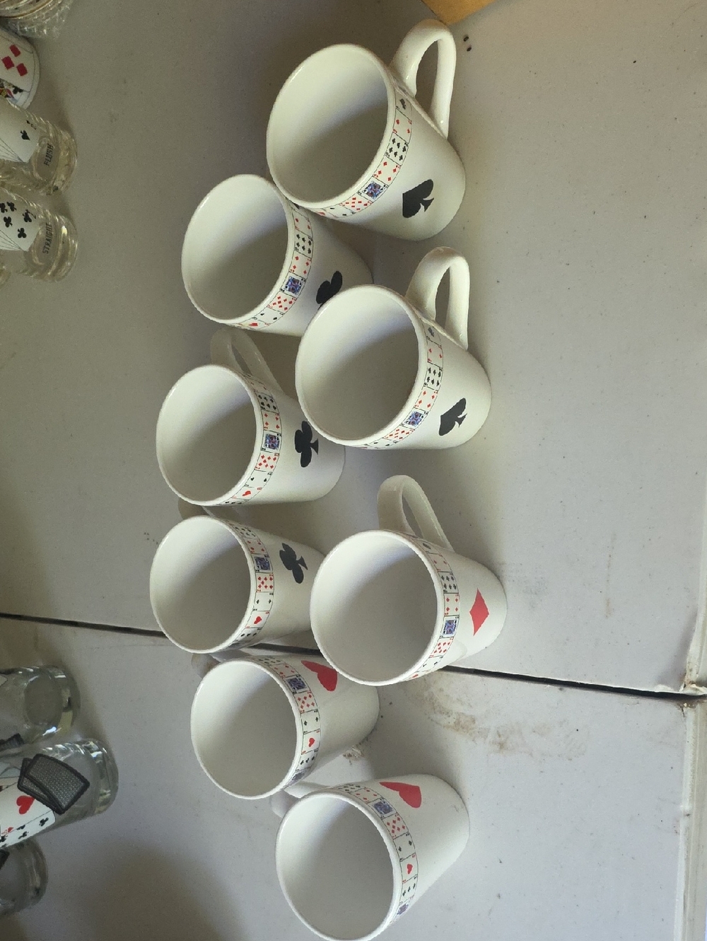 White Ceramic Playing Card Motif Mug - Set of 9